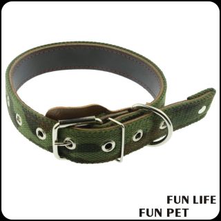 Camouflage canvas with real leather padded strong dog collar