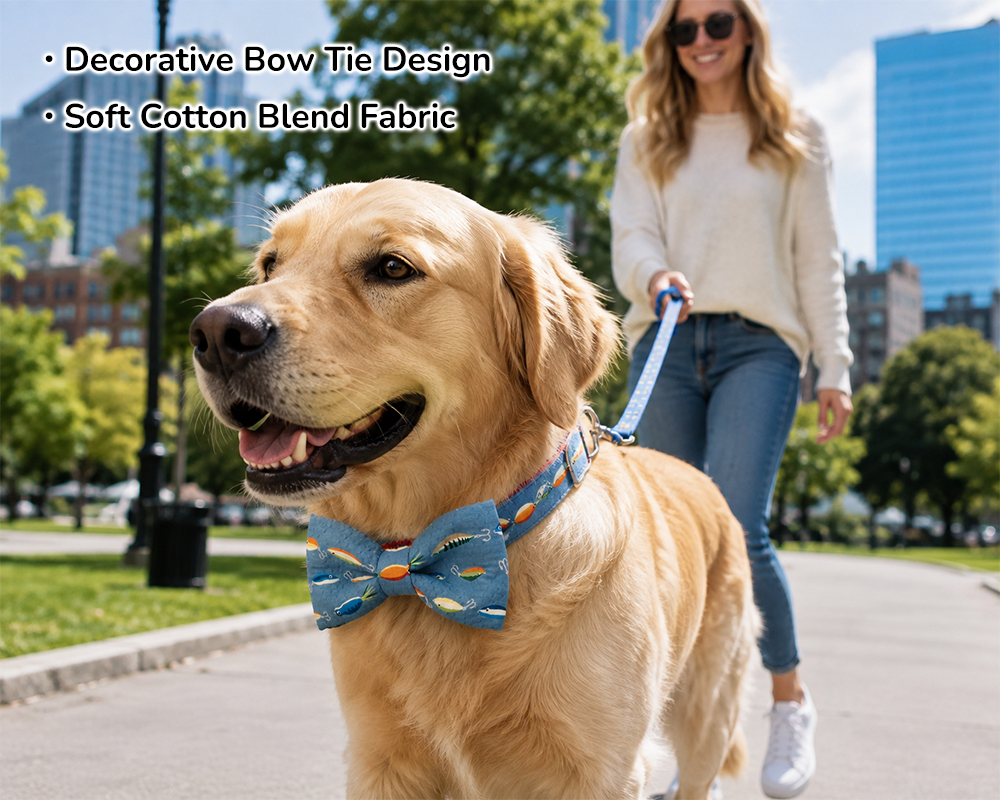 Custom cotton blend bow tie dog collar for stylish daily wear