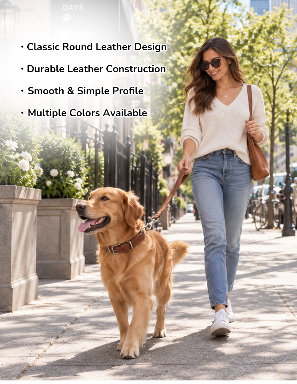 Custom round leather dog leash for everyday walking