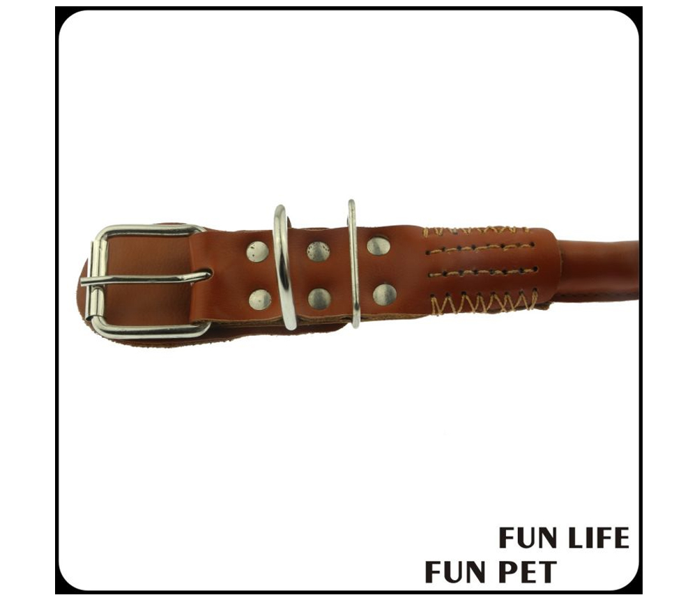 Leather buckle and reinforced stitching detail