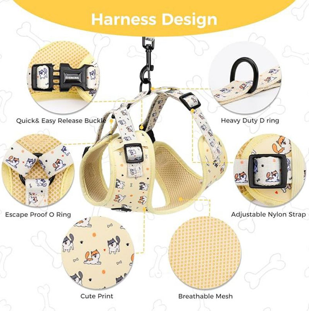 Adjustable no-pull dog harness buckle D-ring strap and breathable mesh details