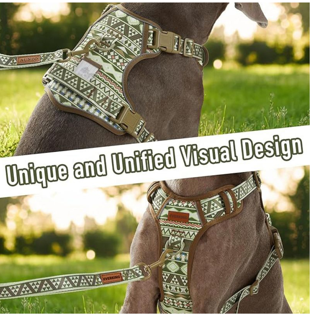 Custom dog harness reinforced stitching and hardware details