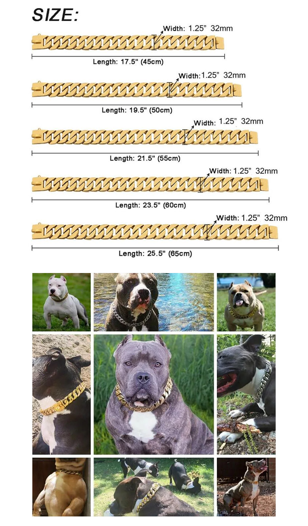 Secure metal buckle mechanism on stainless steel chain dog collar