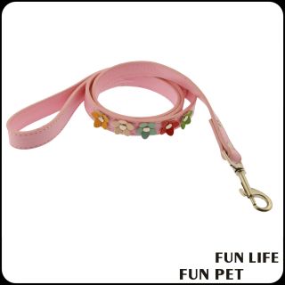 Fashionable soft PU leather with flower dog collar and leash supplier