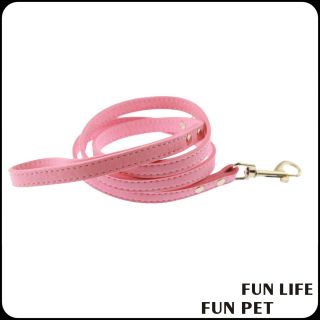 Pink soft PU leather pet collar and leash set for girl dog and cat