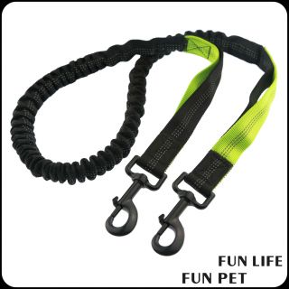Premium nylon bungee dual double hook leash for 2 dogs good pet leads