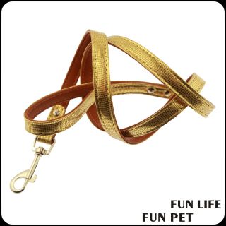 Fashionable Gold PU Leather leash and Harness for pet