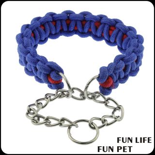 Nylon weaving with metal chain strong dog collar and leash set
