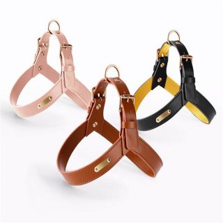 Genuine leather dog leash luxury dog leather harness set custom logo