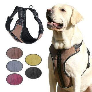Customizable Corduroy Pet Harness with Reflective Lines, Adjustable Buckle, and Zinc Alloy Leash Hoo
