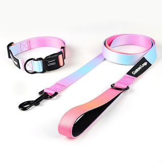 Manufacturer Custom High Quality Colourful Gradient Luxury Dog Collar and Leash Set Custom Dog Pet L