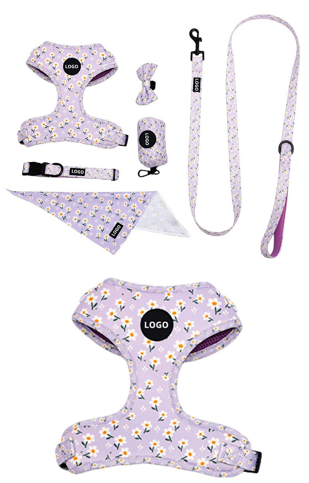Rainbow floral sublimation dog harness set product details