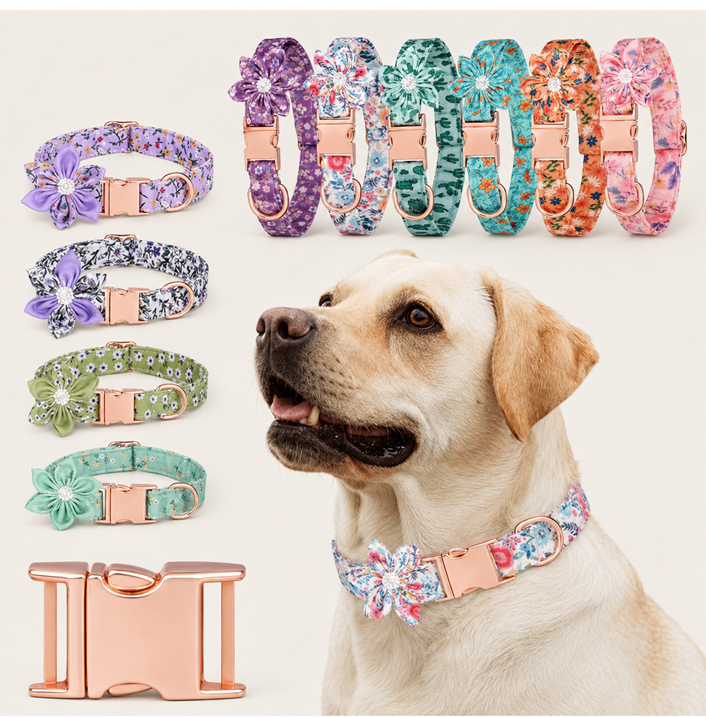 Custom cotton dog collar product details and color options