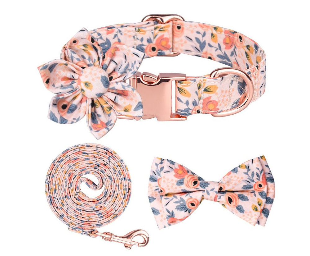 Personalized pattern and logo detail on cotton dog collar