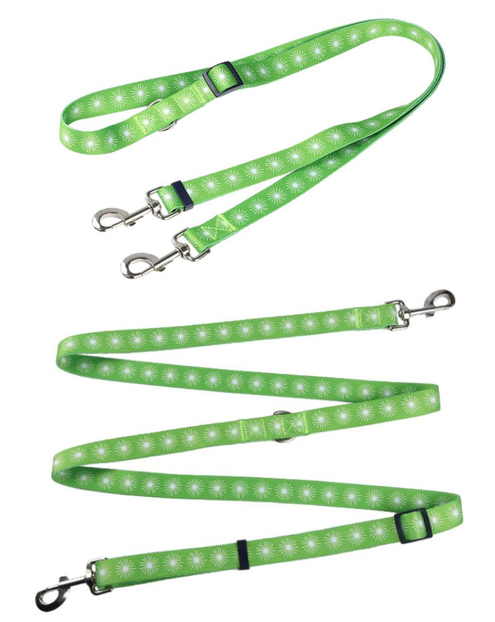 Reflective double dog leash hardware and connection details