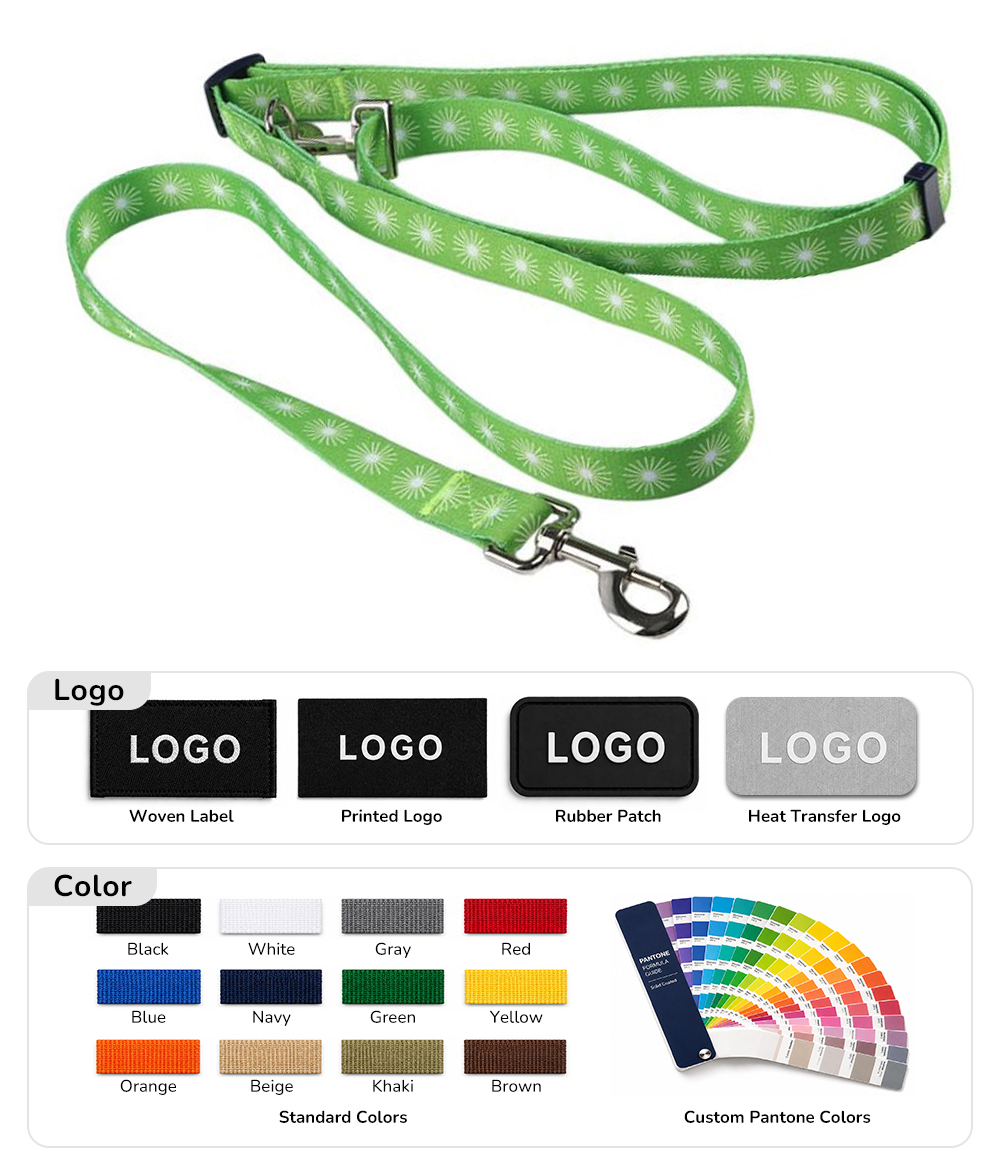 Customizable dual dog leash material and stitching details